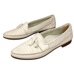 Giorgio Brutini Le Glove Mens 10.5D Leather Loafers White Slip On Tassel Ripples